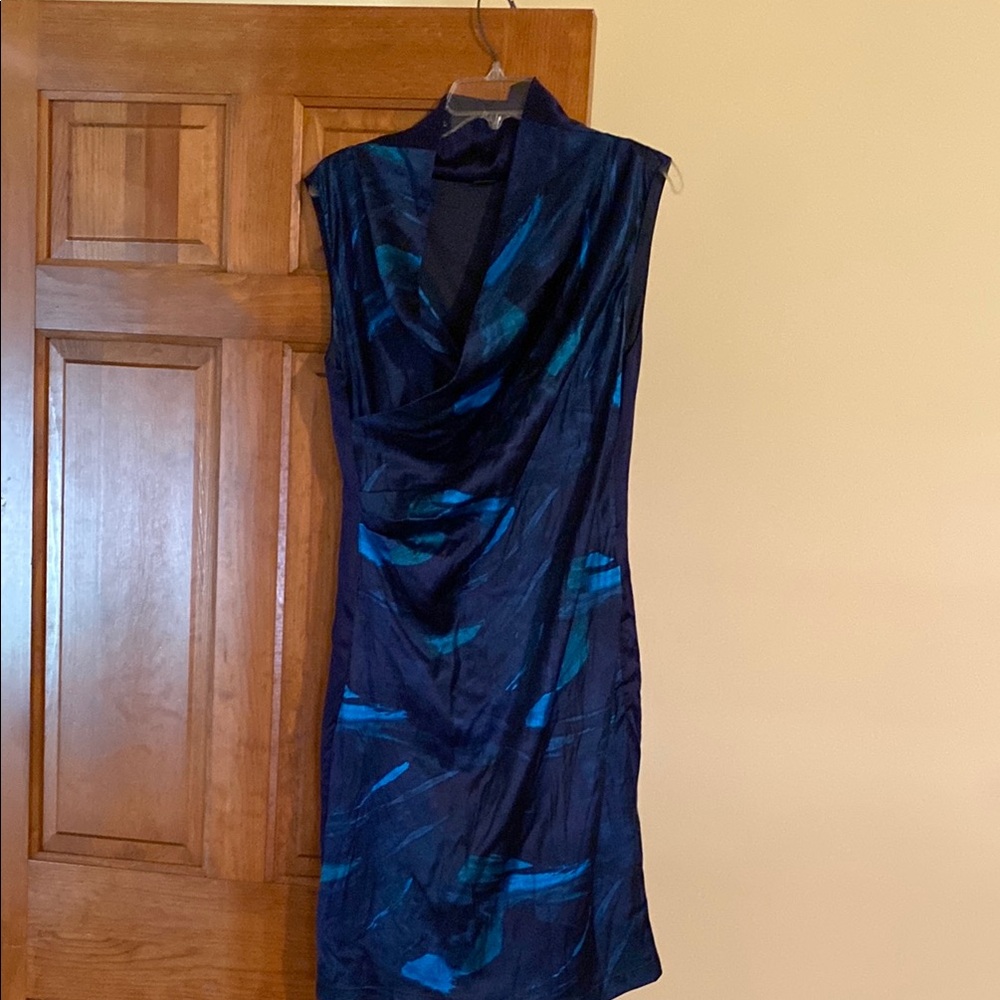 Elie Tahari Sleeveless Dress in Blue Green Silky